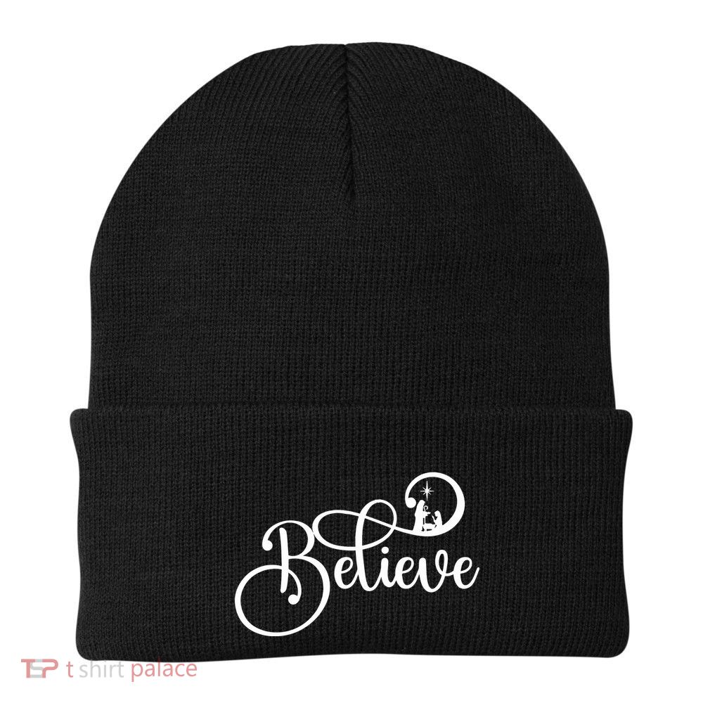 Believe Christmas Christian Nativity Scene Beanie