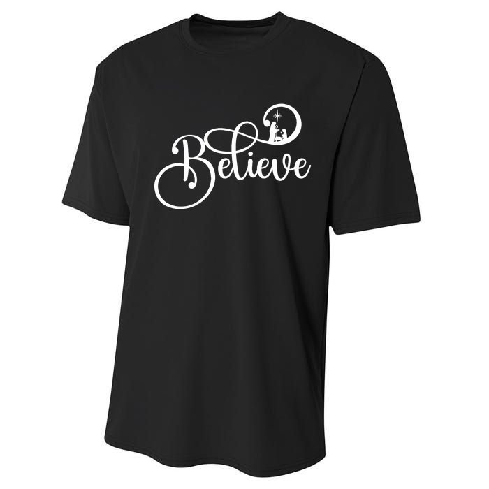 Believe Christmas Christian Nativity Scene Performance Sprint T-Shirt