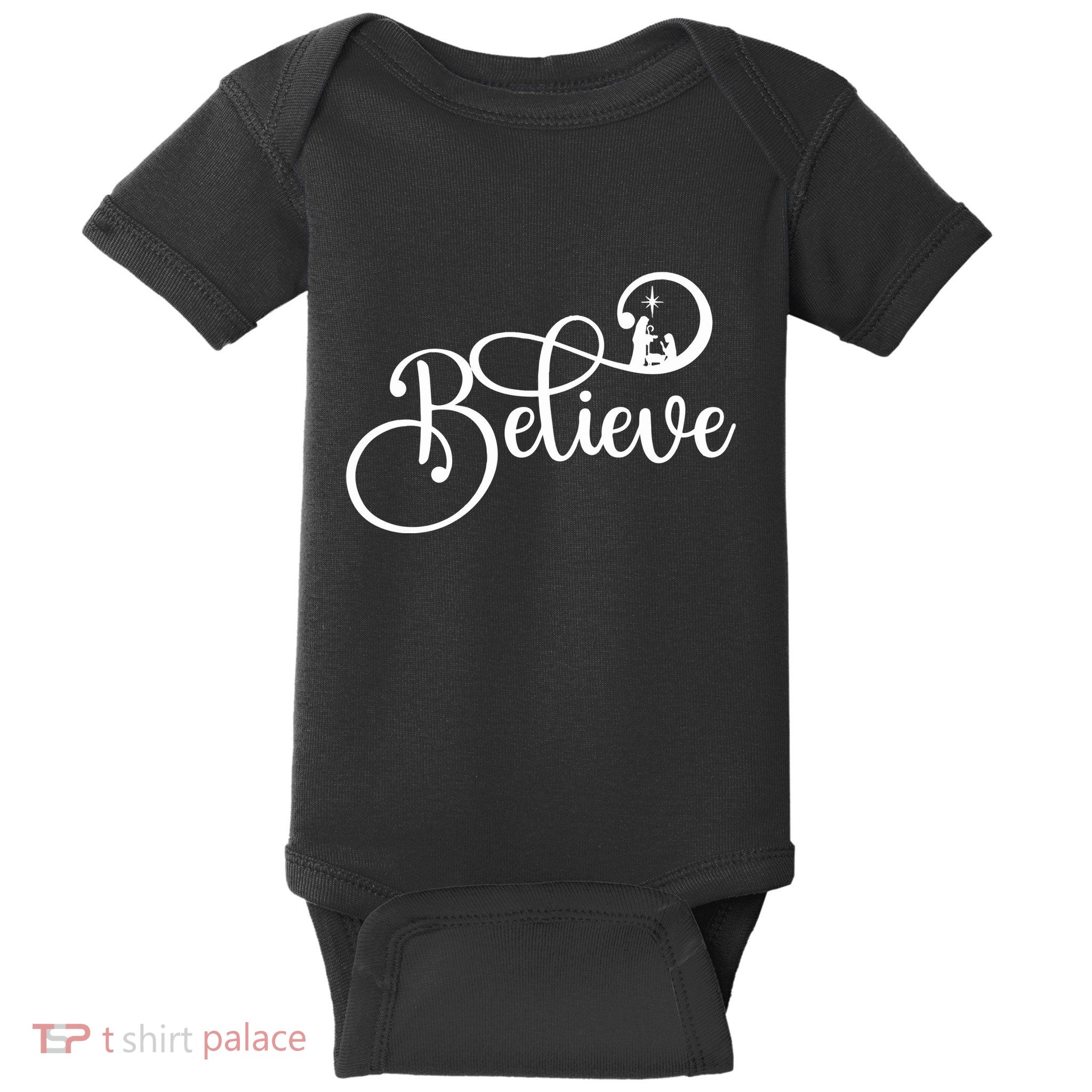 Believe Christmas Christian Nativity Scene Baby Bodysuit