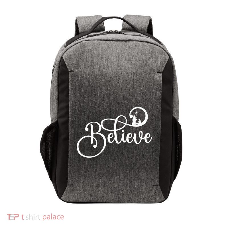 Believe Christmas Christian Nativity Scene Vector Backpack