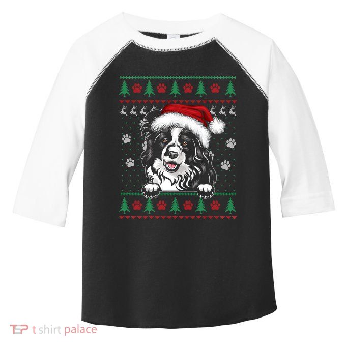 Border Collie Christmas Ugly Sweater Funny Dog Lover Xmas Gift Toddler Fine Jersey T-Shirt