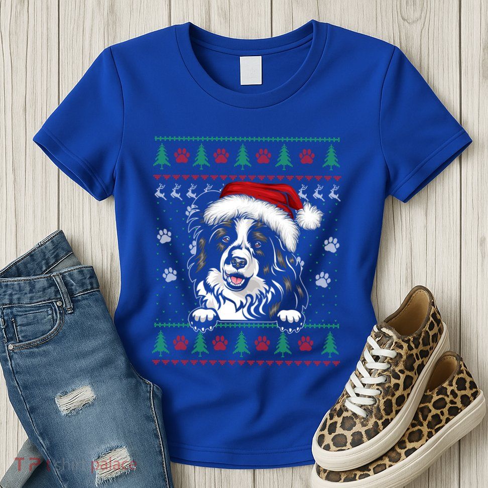Border Collie Christmas Ugly Sweater Funny Dog Lover Xmas Gift Womens T-Shirt