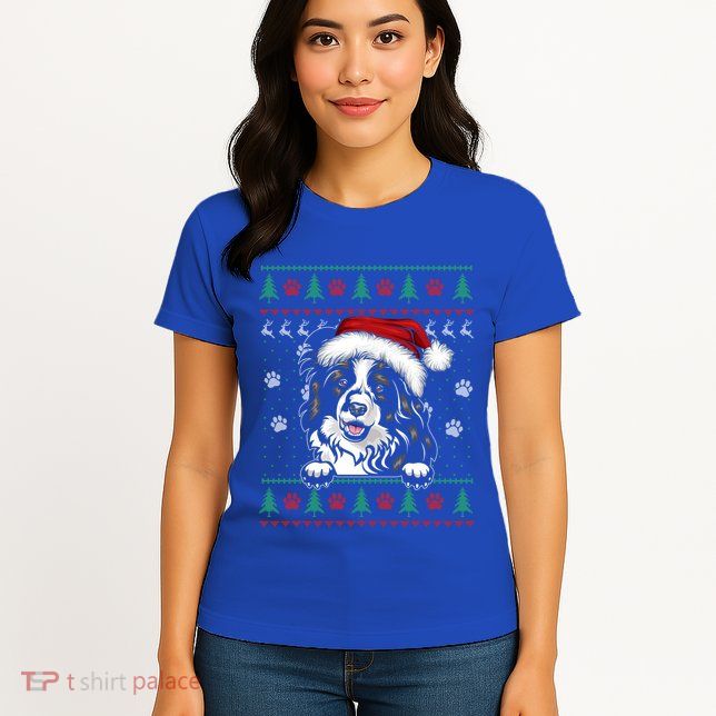 Border Collie Christmas Ugly Sweater Funny Dog Lover Xmas Gift Womens T-Shirt