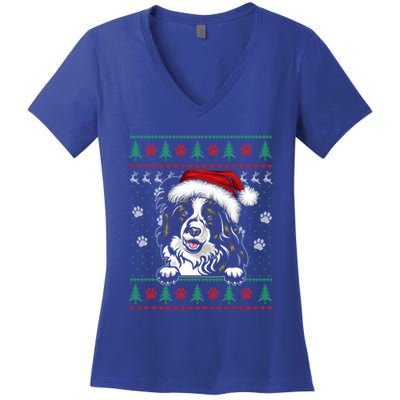 Border Collie Christmas Ugly Sweater Funny Dog Lover Xmas Gift Women's V-Neck T-Shirt
