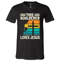 Bouldering Christians Climber Boulderer Artificial Climbing V-Neck T-Shirt