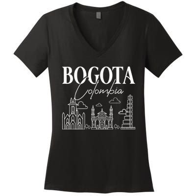 Bogota Colombia City Skyline Map Travel Women's V-Neck T-Shirt