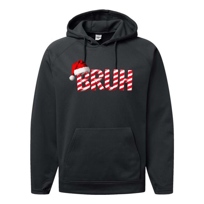 Bruh Christmas Candy Cane For Teen Funny Xmas Bruh Gift Performance Fleece Hoodie