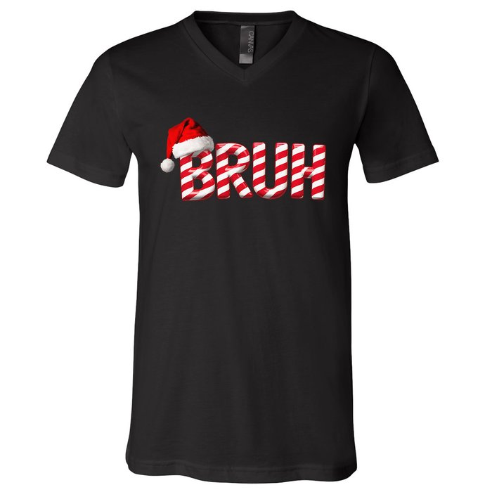 Bruh Christmas Candy Cane For Teen Funny Xmas Bruh Gift V-Neck T-Shirt