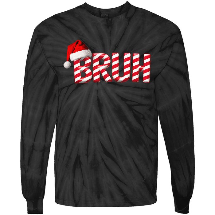 Bruh Christmas Candy Cane For Teen Funny Xmas Bruh Gift Tie-Dye Long Sleeve Shirt