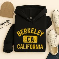 Berkeley CA California Gym Style Distressed Amber Print Hoodie