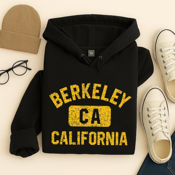 Berkeley CA California Gym Style Distressed Amber Print Hoodie