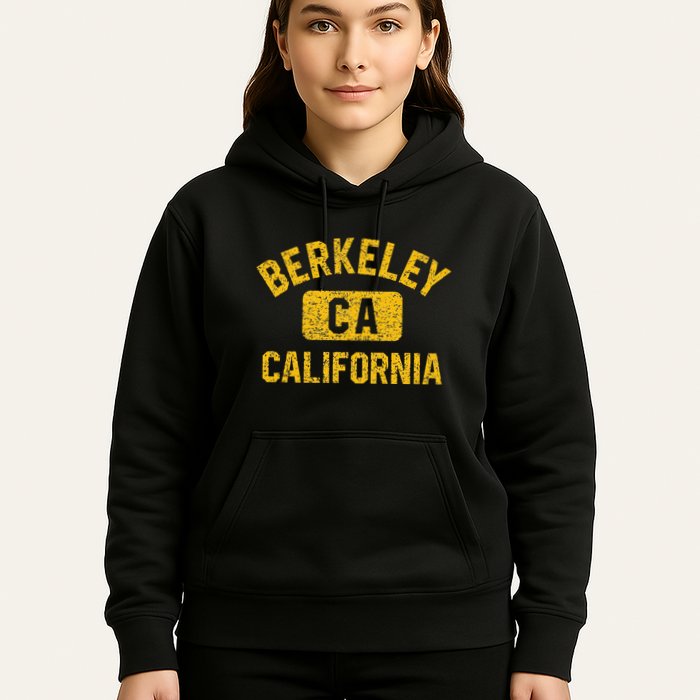 Berkeley CA California Gym Style Distressed Amber Print Hoodie