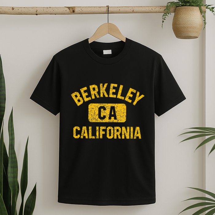 Berkeley CA California Gym Style Distressed Amber Print T-Shirt