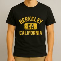 Berkeley CA California Gym Style Distressed Amber Print T-Shirt