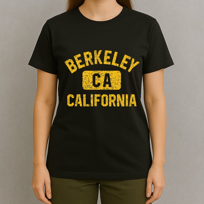 Berkeley CA California Gym Style Distressed Amber Print T-Shirt