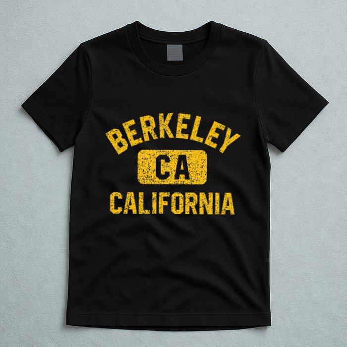 Berkeley CA California Gym Style Distressed Amber Print T-Shirt