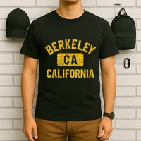 Berkeley CA California Gym Style Distressed Amber Print T-Shirt