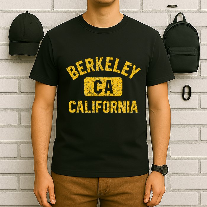 Berkeley CA California Gym Style Distressed Amber Print T-Shirt