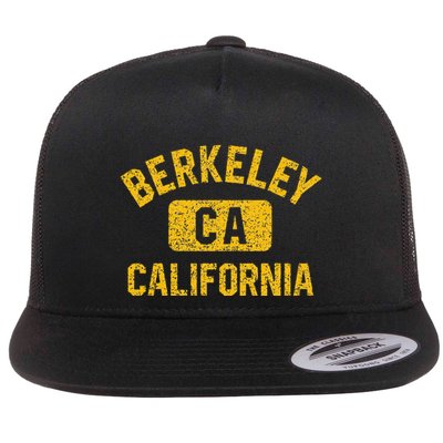 Berkeley CA California Gym Style Distressed Amber Print Flat Bill Trucker Hat