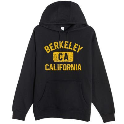 Berkeley CA California Gym Style Distressed Amber Print Premium Pullover Hoodie