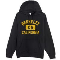 Berkeley CA California Gym Style Distressed Amber Print Premium Pullover Hoodie