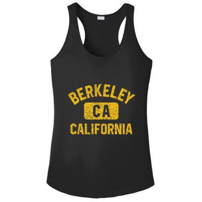 Berkeley CA California Gym Style Distressed Amber Print Ladies PosiCharge Competitor Racerback Tank