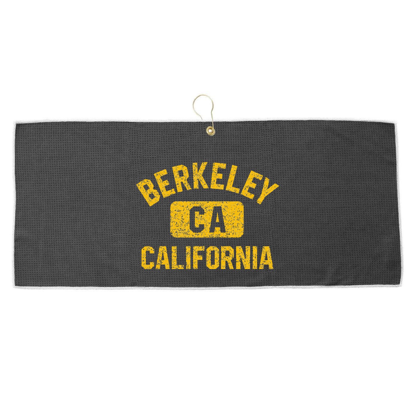Berkeley CA California Gym Style Distressed Amber Print Large Microfiber Waffle Golf Towel