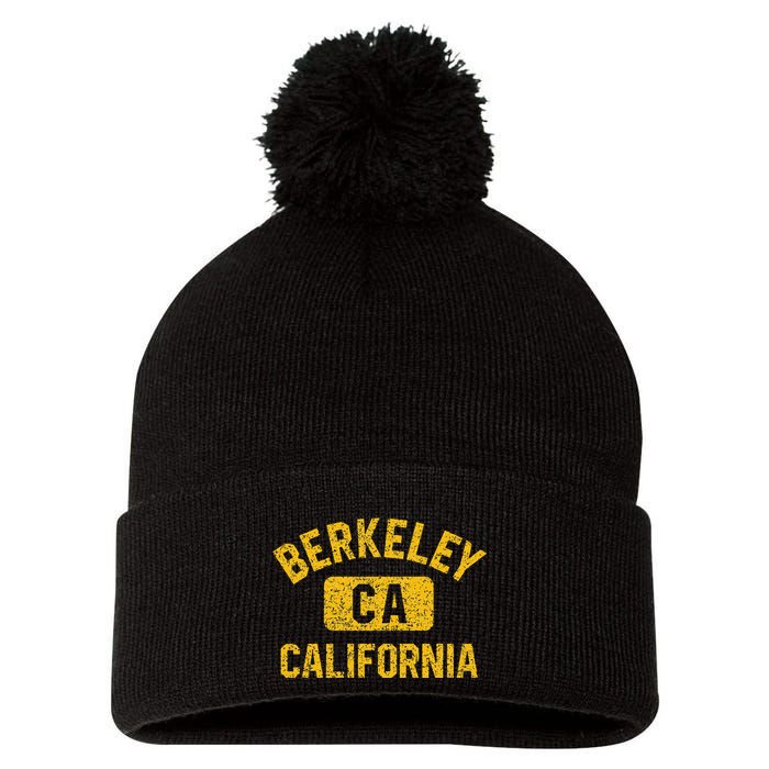 Berkeley CA California Gym Style Distressed Amber Print Pom Pom 12in Knit Beanie