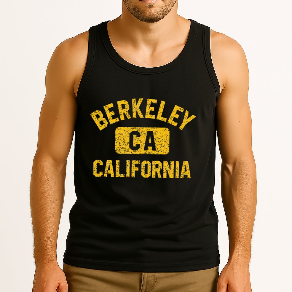 Berkeley CA California Gym Style Distressed Amber Print Tank Top
