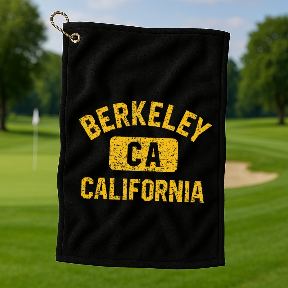 Berkeley CA California Gym Style Distressed Amber Print Golf Towel