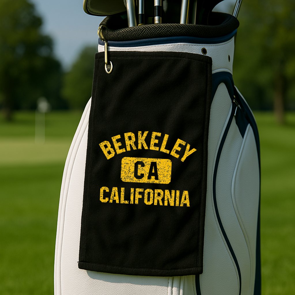 Berkeley CA California Gym Style Distressed Amber Print Golf Towel