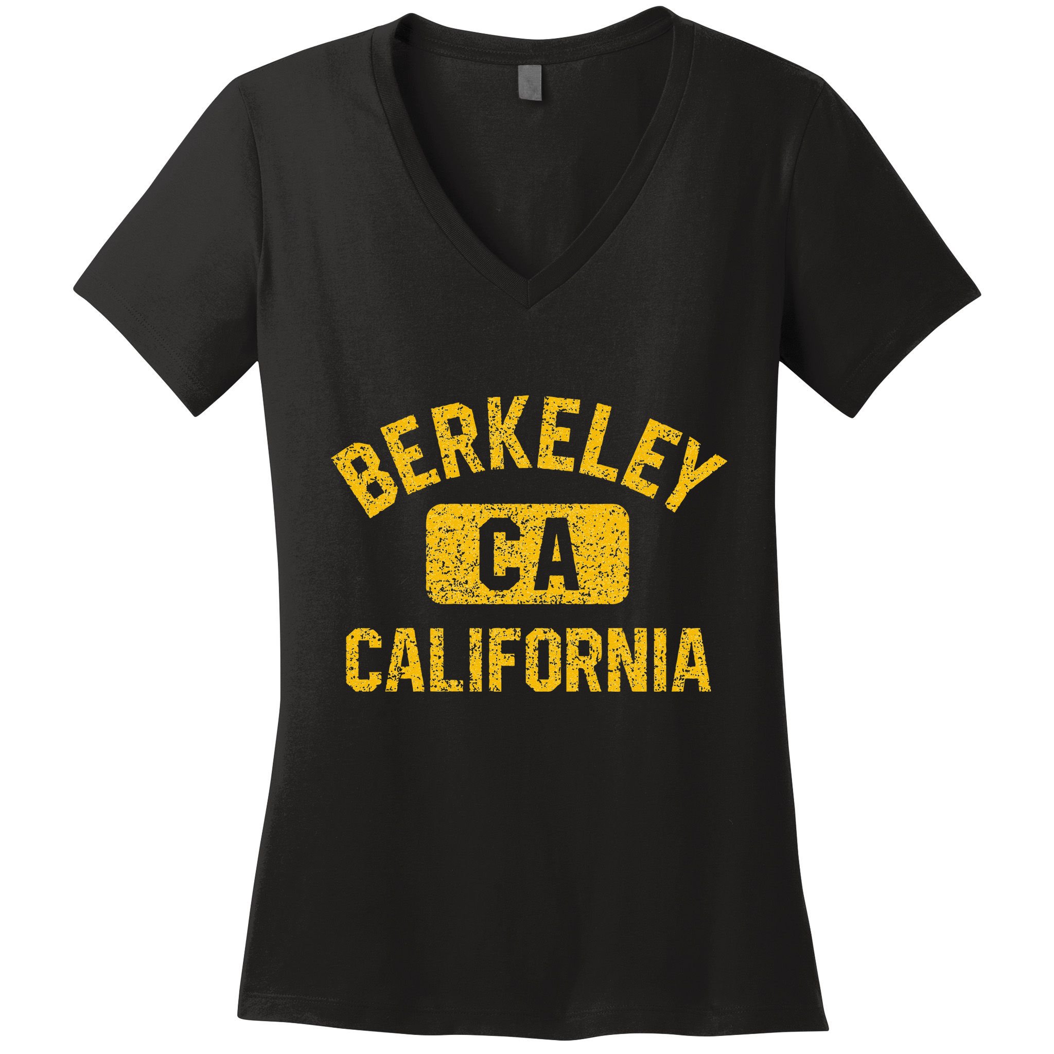 Berkeley CA California Gym Style Distressed Amber Print Women's V-Neck T-Shirt