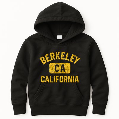 Berkeley CA California Gym Style Distressed Amber Print Kids Hoodie
