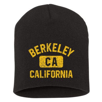 Berkeley CA California Gym Style Distressed Amber Print Short Acrylic Beanie