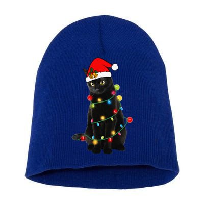 Black Cat Christmas Light Funny Cat Lover Xmas Cats Short Acrylic Beanie