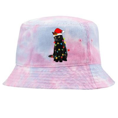 Black Cat Christmas Light Funny Cat Lover Xmas Cats Tie-Dyed Bucket Hat