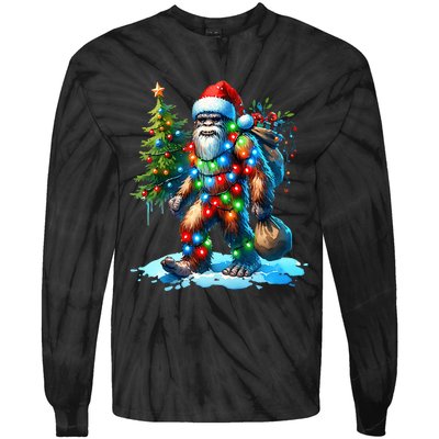 Bigfoot Christmas Christmas Tree Xmas Sasquatch Tie-Dye Long Sleeve Shirt