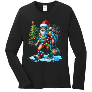 Bigfoot Christmas Christmas Tree Xmas Sasquatch Ladies Long Sleeve Shirt