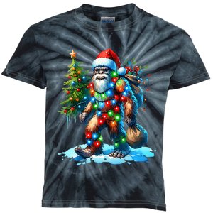 Bigfoot Christmas Christmas Tree Xmas Sasquatch Kids Tie-Dye T-Shirt