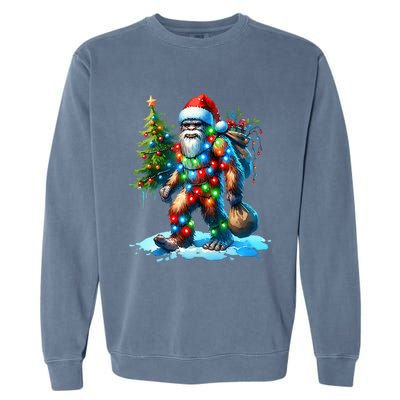 Bigfoot Christmas Christmas Tree Xmas Sasquatch Garment-Dyed Sweatshirt