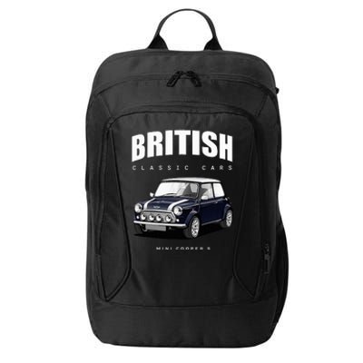 British Classic Car Dark Blue Mini Sports Car City Backpack