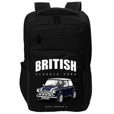 British Classic Car Dark Blue Mini Sports Car Impact Tech Backpack