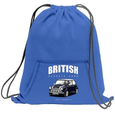 British Classic Car Dark Blue Mini Sports Car Sweatshirt Cinch Pack Bag