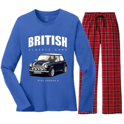 British Classic Car Dark Blue Mini Sports Car Women's Long Sleeve Flannel Pajama Set 