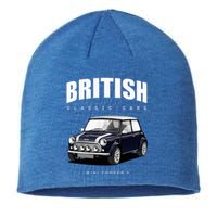 British Classic Car Dark Blue Mini Sports Car Sustainable Beanie