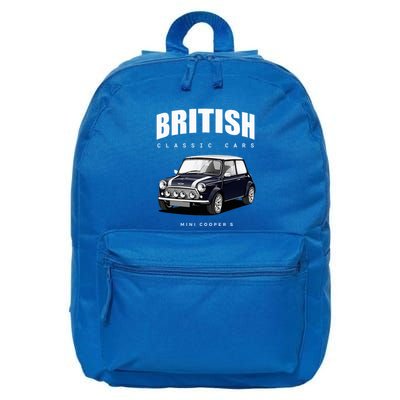 British Classic Car Dark Blue Mini Sports Car 16 in Basic Backpack