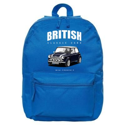 British Classic Car Dark Blue Mini Sports Car 16 in Basic Backpack