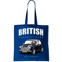 British Classic Car Dark Blue Mini Sports Car Tote Bag