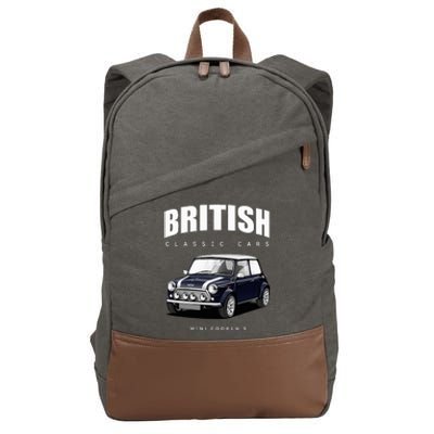 British Classic Car Dark Blue Mini Sports Car Cotton Canvas Backpack