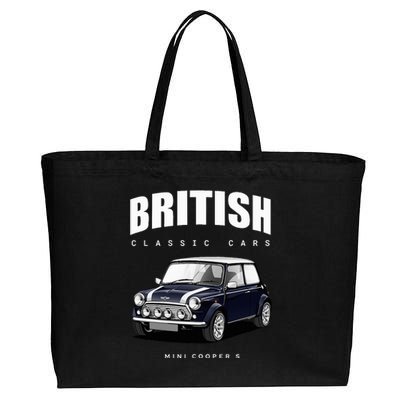 British Classic Car Dark Blue Mini Sports Car Cotton Canvas Jumbo Tote